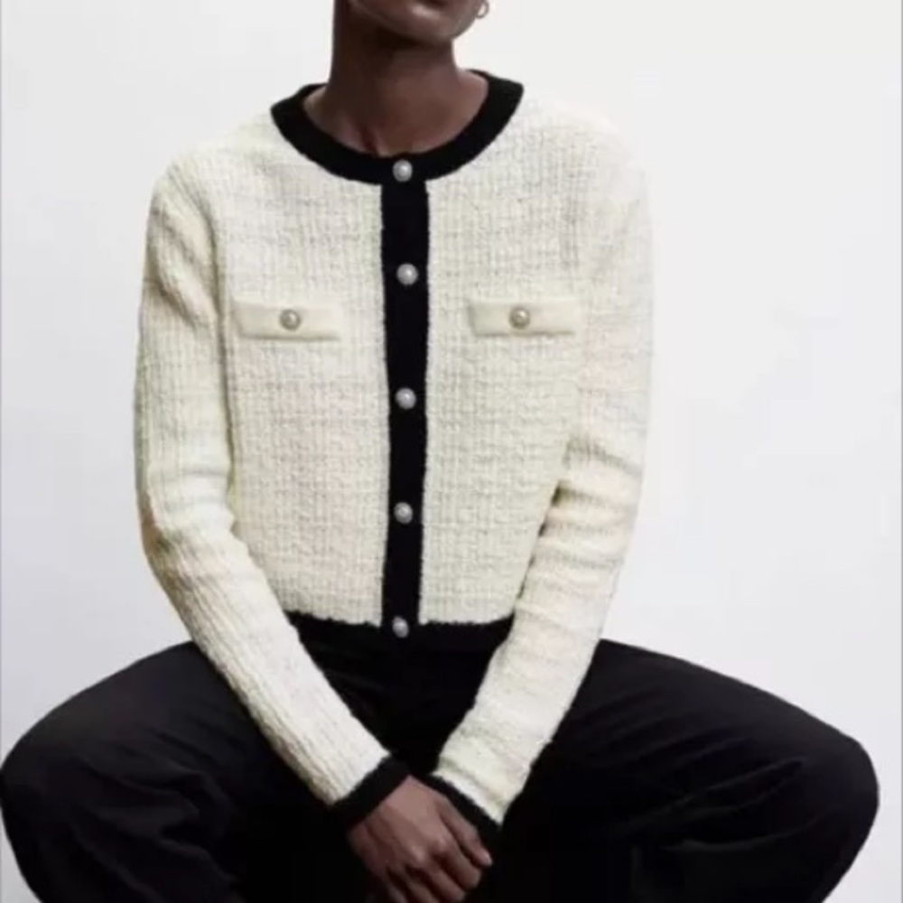 Mango Cream and Black Knit Cardigan